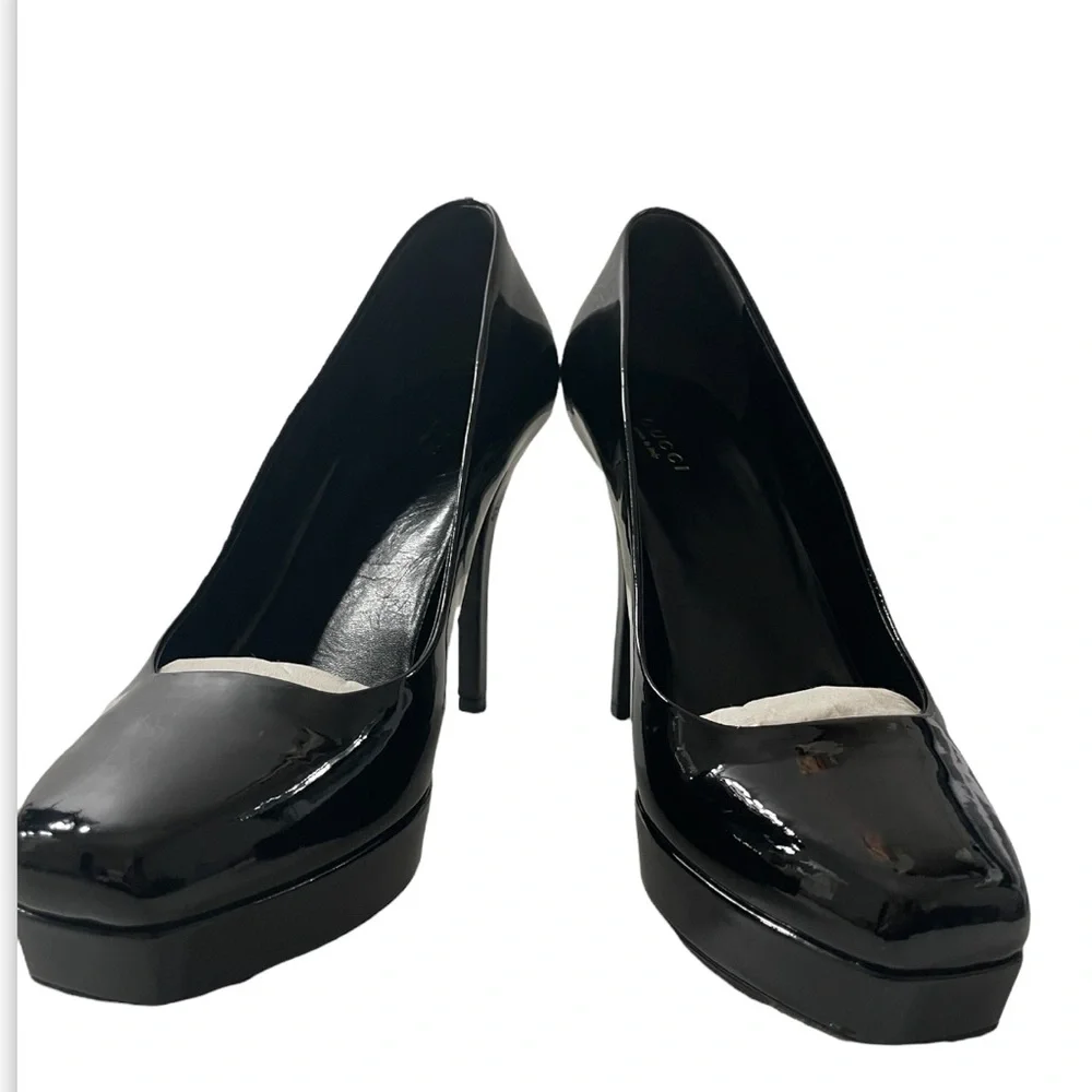 Vintage Gucci Patent Leather Pumps Black Vernice Crystal Nero - Size 9 Authentic - Picture 2 of 16